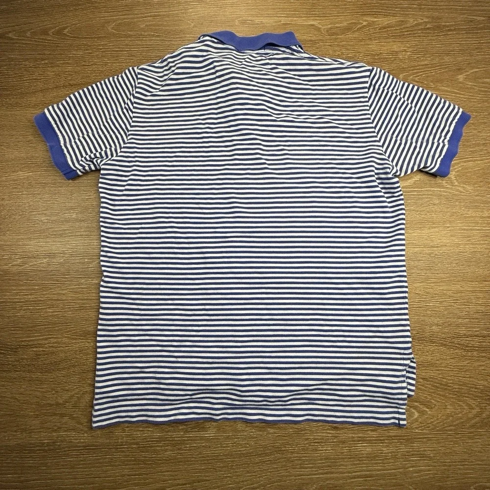 Polo Ralph Lauren Men's L Blue White Striped Polo Shirt Red Pony Cotton Preppy